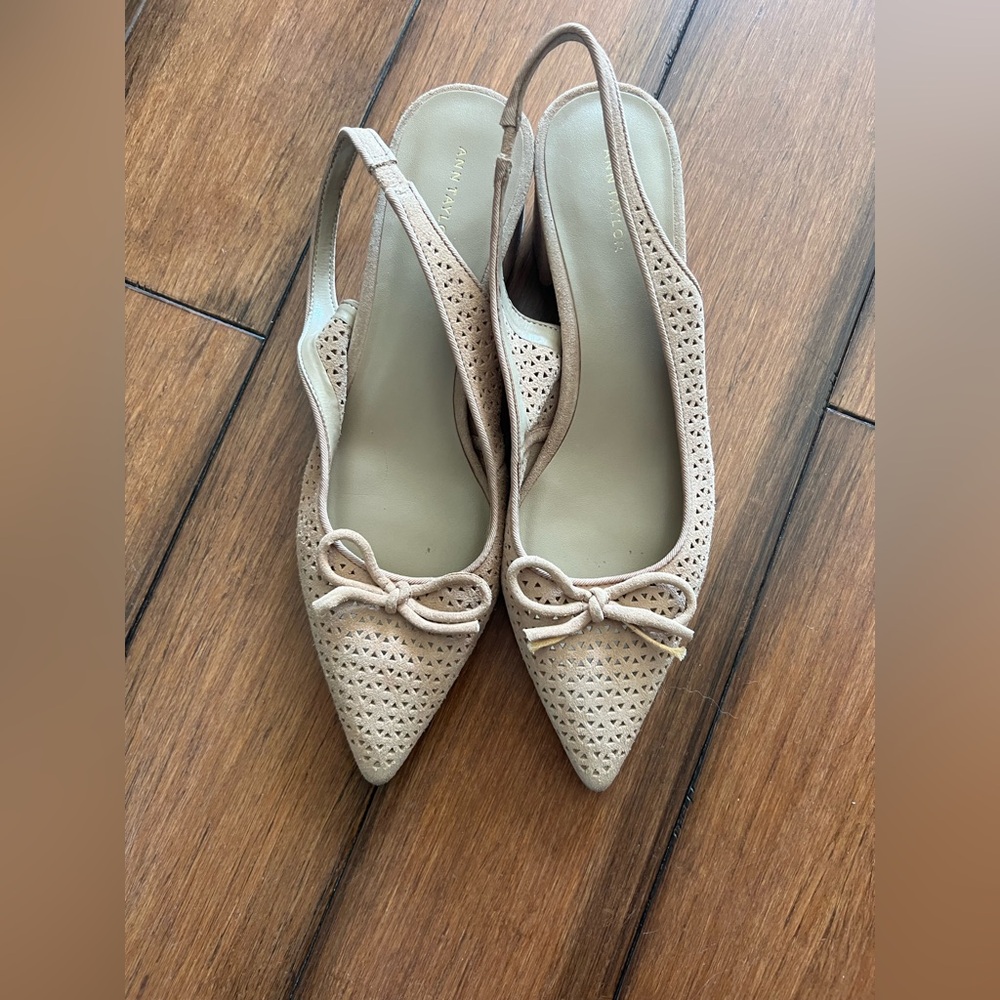 Ann Taylor Beige Perforated Slingback Heels